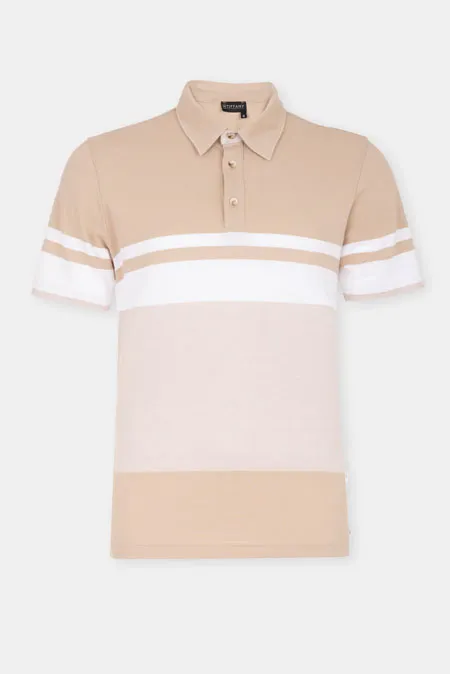 Bež polo majica sa prugastim detaljima
