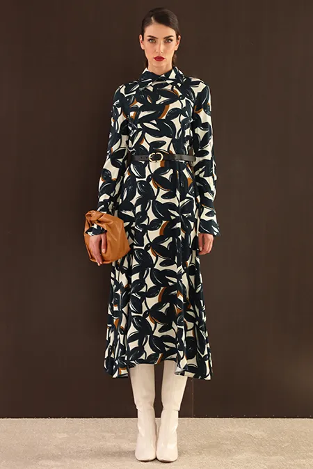 Midi haljina dugih rukava sa cvetnim dezenom