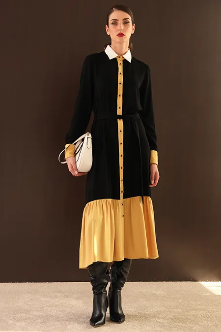 Midi haljina sa kontrastnim donjim rubom