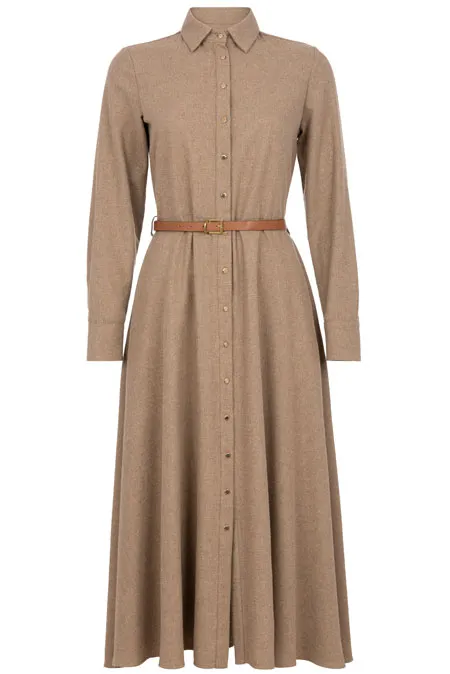 Midi haljina sa kragnom i kaišem od kontrastnog materijala