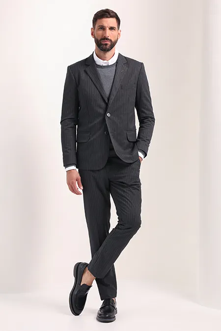 Muški prugasti sako dugih rukava sa džepovima na prednjoj strani