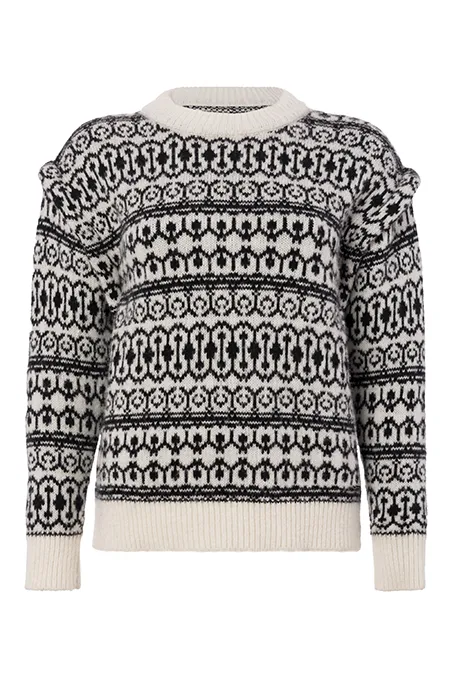 Pleteni džemper sa okruglim izrezom u dezenu