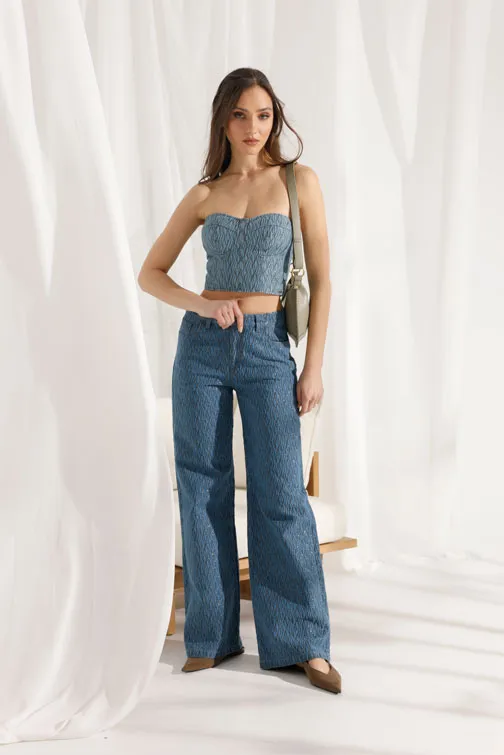 Teksas crop top sa teksturom