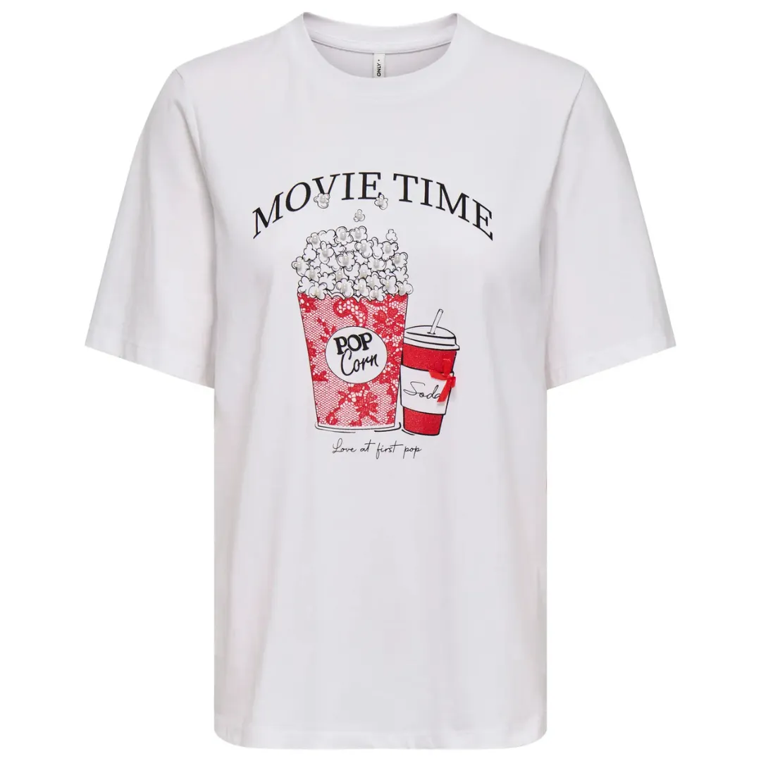 Only Bela Ženska Majica ONLBURST Life Popcorn