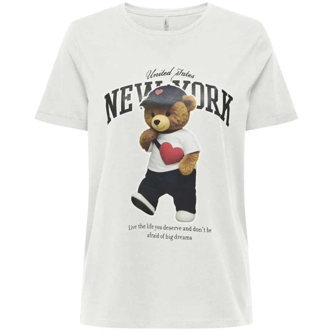 ONLY Bela Ženska Majica ONLLINA LIFE BEAR