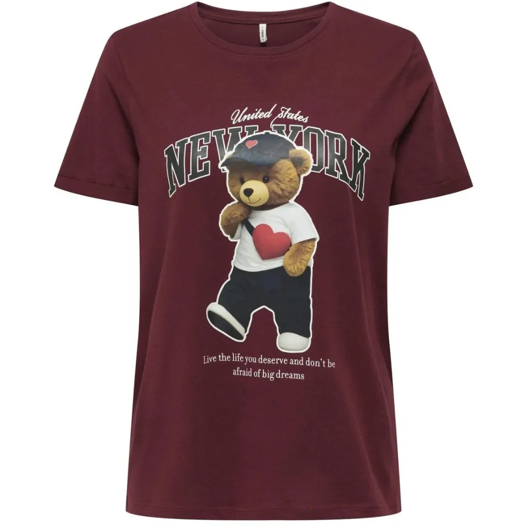 ONLY Bordo Ženska Majica ONLLINA LIFE BEAR