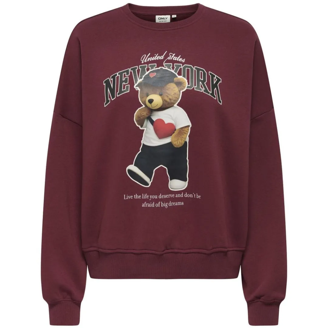 ONLY Bordo Ženski Duks ONLLINDA BEAR