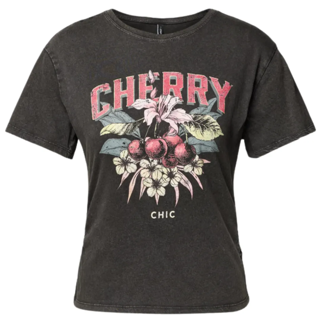 Only Crna Ženska Majica ONLLUCY Cherry