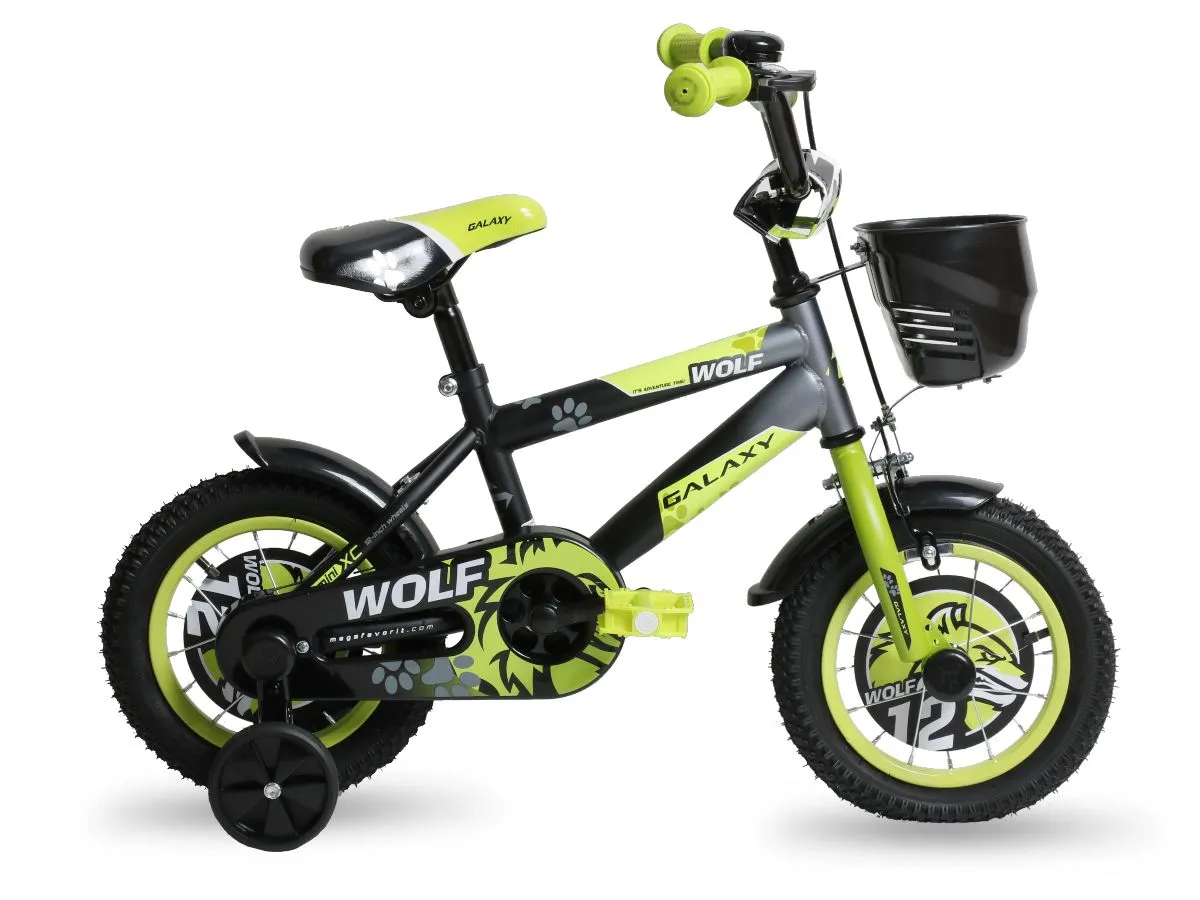 GALAXY BICIKL DEČIJI WOLF 12" CRNA/SIVA/NEON ZELENA