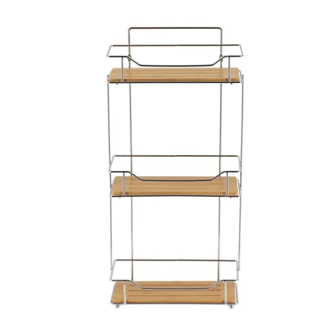 POLICA TROSTRUKA  11,5X26,5X57CM BAMBUS/HROM SREBRNA