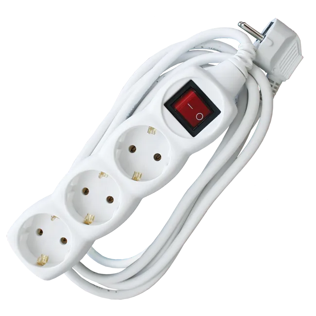 PRODUŽNI KABL + 3 UTIČNICE + PREKIDAČ 3X1,5mm2 - 3m  BELI