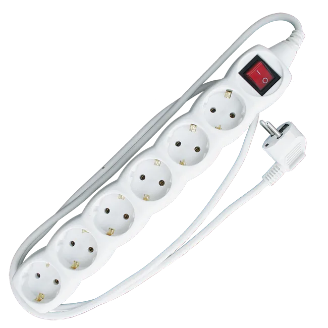 PRODUŽNI KABL + 6 UTIČNICA +  PREKIDAČ  3X1,5mm2 - 1.5m  BELI