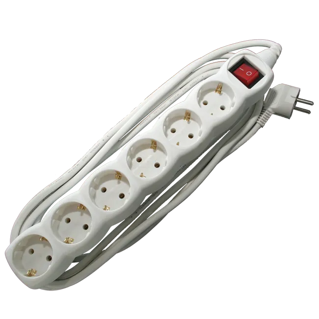 PRODUŽNI KABL + 6 UTIČNICA +  PREKIDAČ  3X1,5mm2 - 3m    BELI