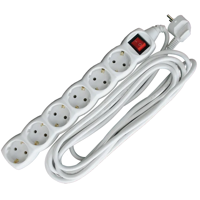 PRODUŽNI KABL + 6 UTIČNICA +  PREKIDAČ  3X1,5mm2 -  5m  BELI