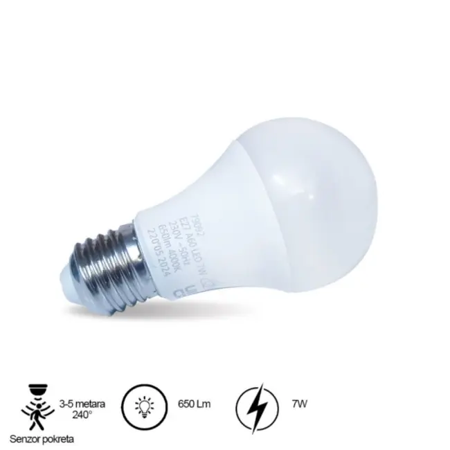 SIJALICA LED  E27 LENSLUX  7W 4000K 650lm A60 SENZOR