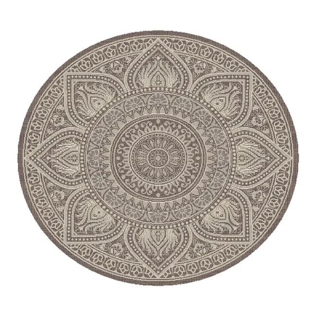 TEPIH OUTDOOR OKRUGLI  SLONOVA KOST/SREBRNO /TAUPE 160CM