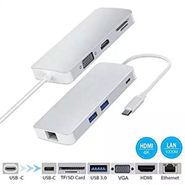Adapter-konverter USB Tip C 3.1 na VGA/HDMI/2xUSB 3.0/SD/Type C/LAN...