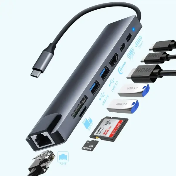 Adapter-konverter USB Tip C Zeus 11/1 1xUSB3.0/3xUSB2.0/HDMI/TF/SD/...