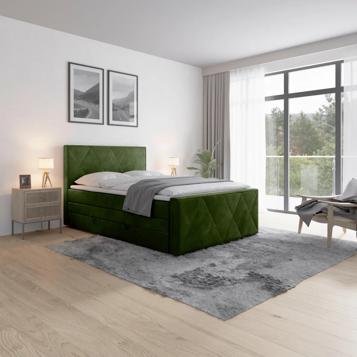 BOXSPRING KREVET 140/200 cm     zelena 