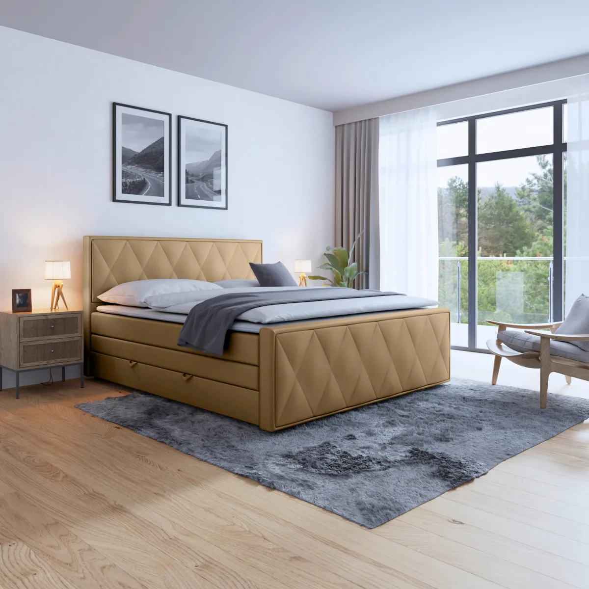 BOXSPRING KREVET 180/200 cm     bež 