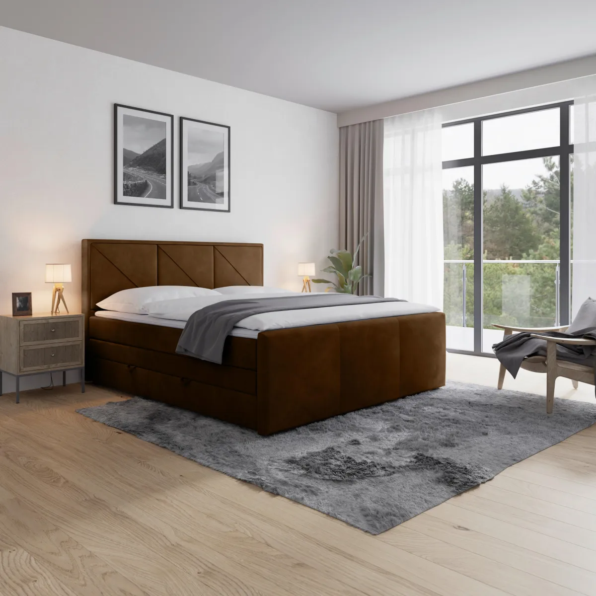 BOXSPRING KREVET 180/200 cm     braon 