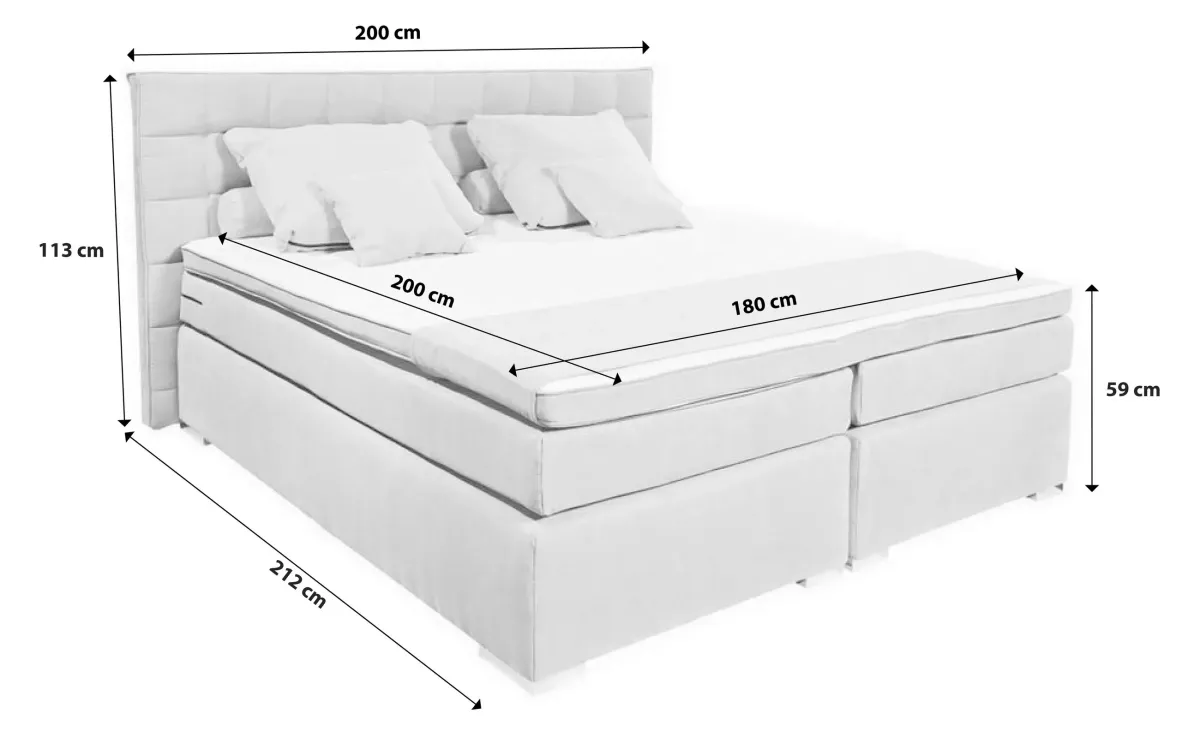 BOXSPRING KREVET 180/200 cm siva