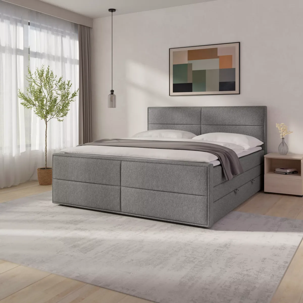 BOXSPRING KREVET 180/200 cm srebrna