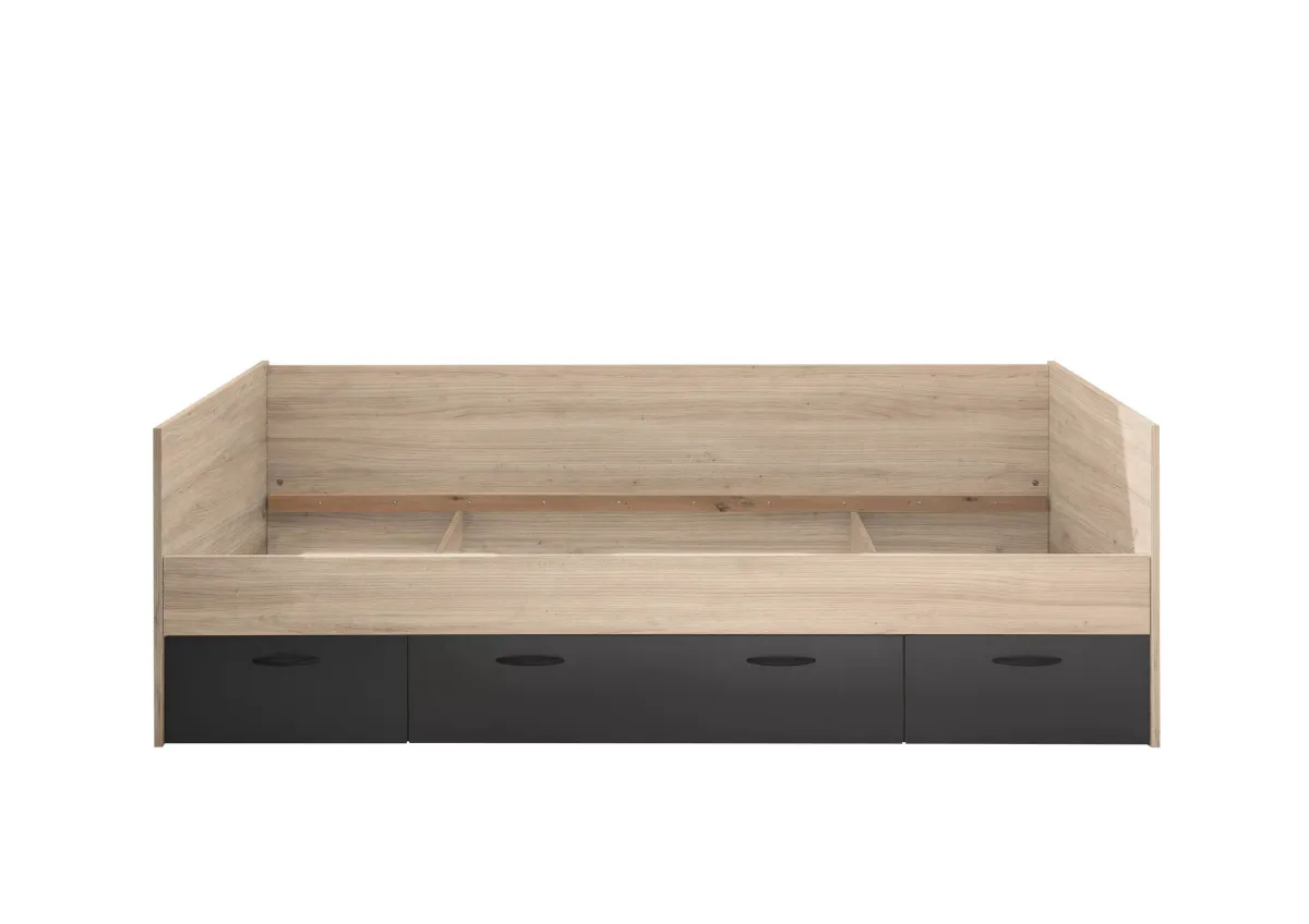 KREVET 204/65/95 cm grafitno siva, boja hrasta