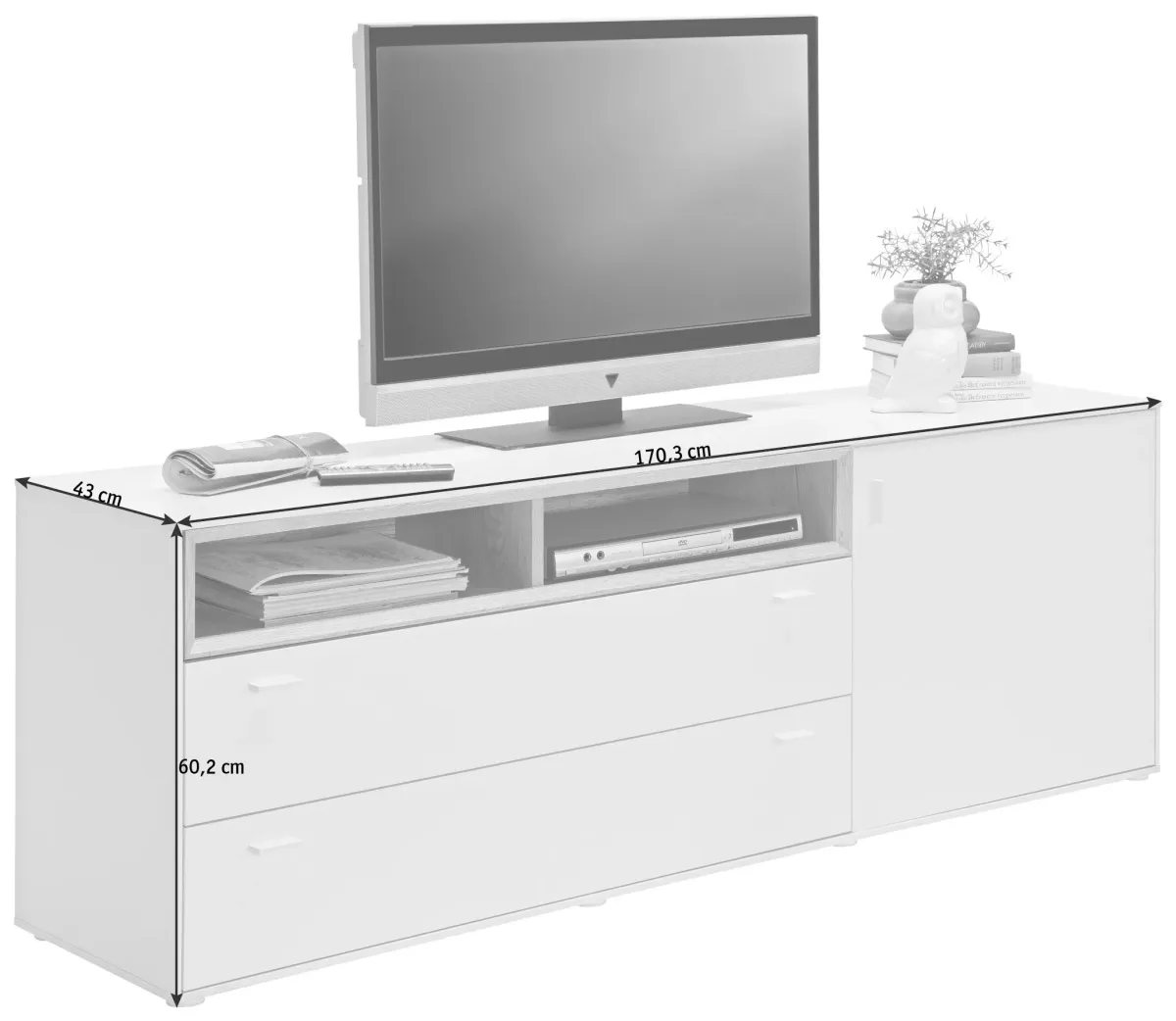 NISKA KOMODA 170,3/60,2/43 cm bela, boja hrasta