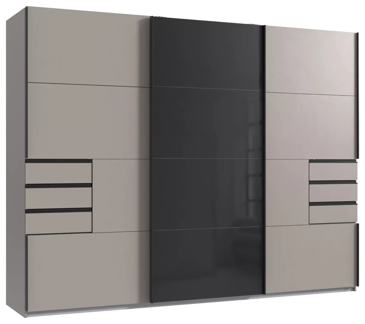 ORMAR - VISEĆA KLIZNA VRATA sahara, grafitno siva, crna 270/208/64 cm