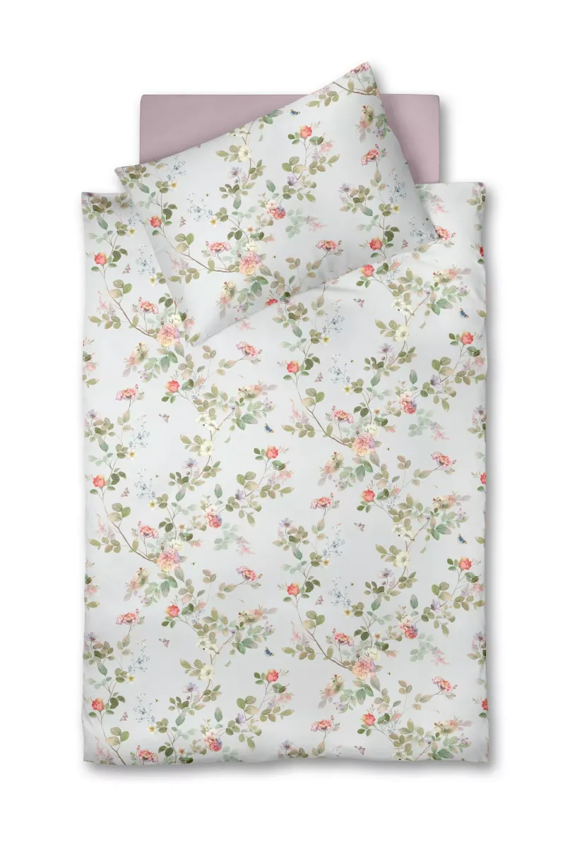 POSTELJINA BED ART S 140/200 cm makosaten bela, staroružičasta, maslinasto zelena, žalfija zelena
