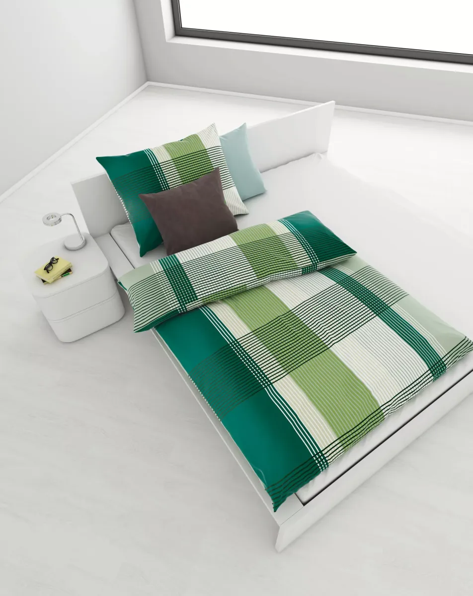 POSTELJINA CHECKERS 140/200 cm saten zelena