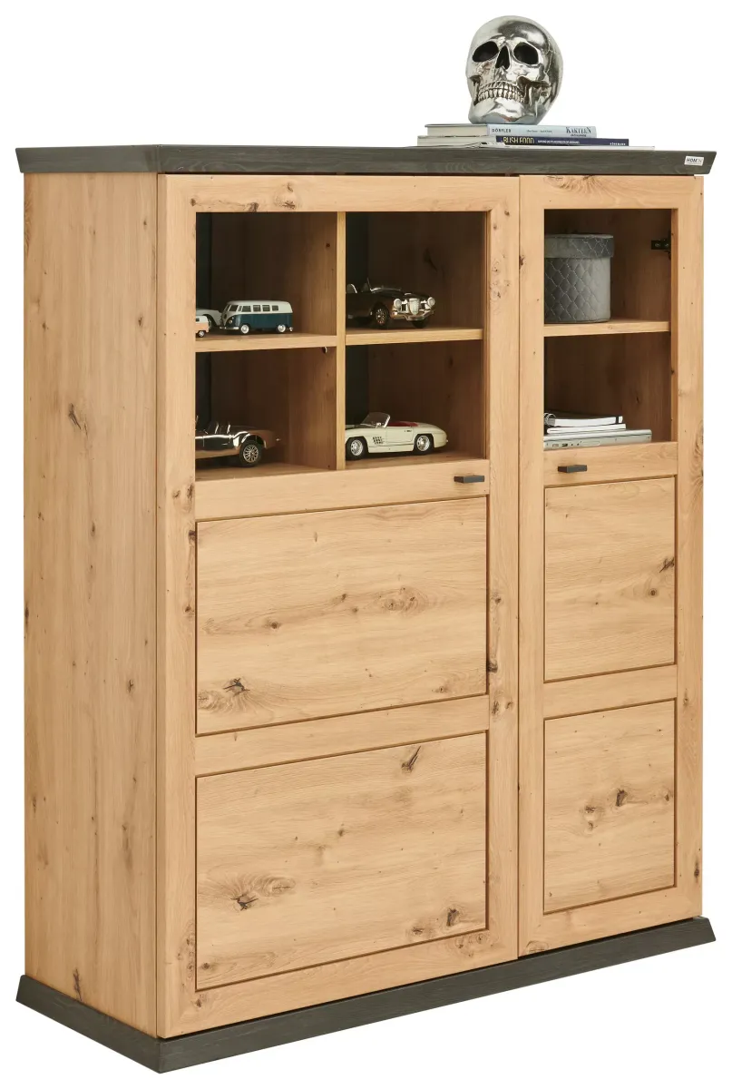 VISOKA KOMODA 110/134/43 cm boja hrasta, tamnosiva