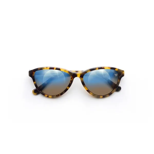 Hyperlight Eyewear Women, Light Havana, Blue mirror lenses