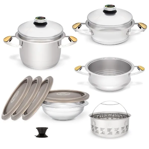Zepter Junior cookware set - pots for cooking without fat and water and in the pyramid stacking system